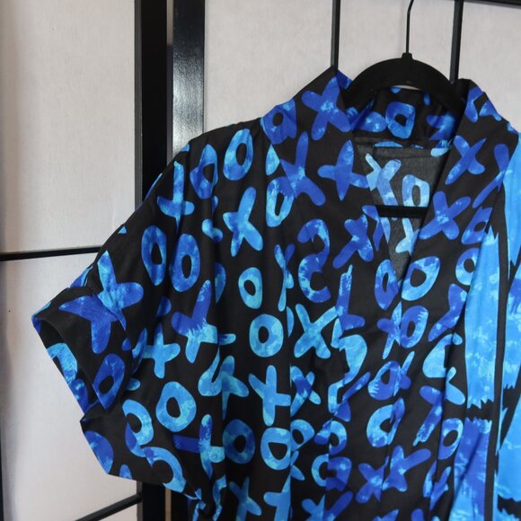 West African Blue and Black Patterned Long Kaftan Bubu Dress w/Pockets NWOT - Picture 3 of 16